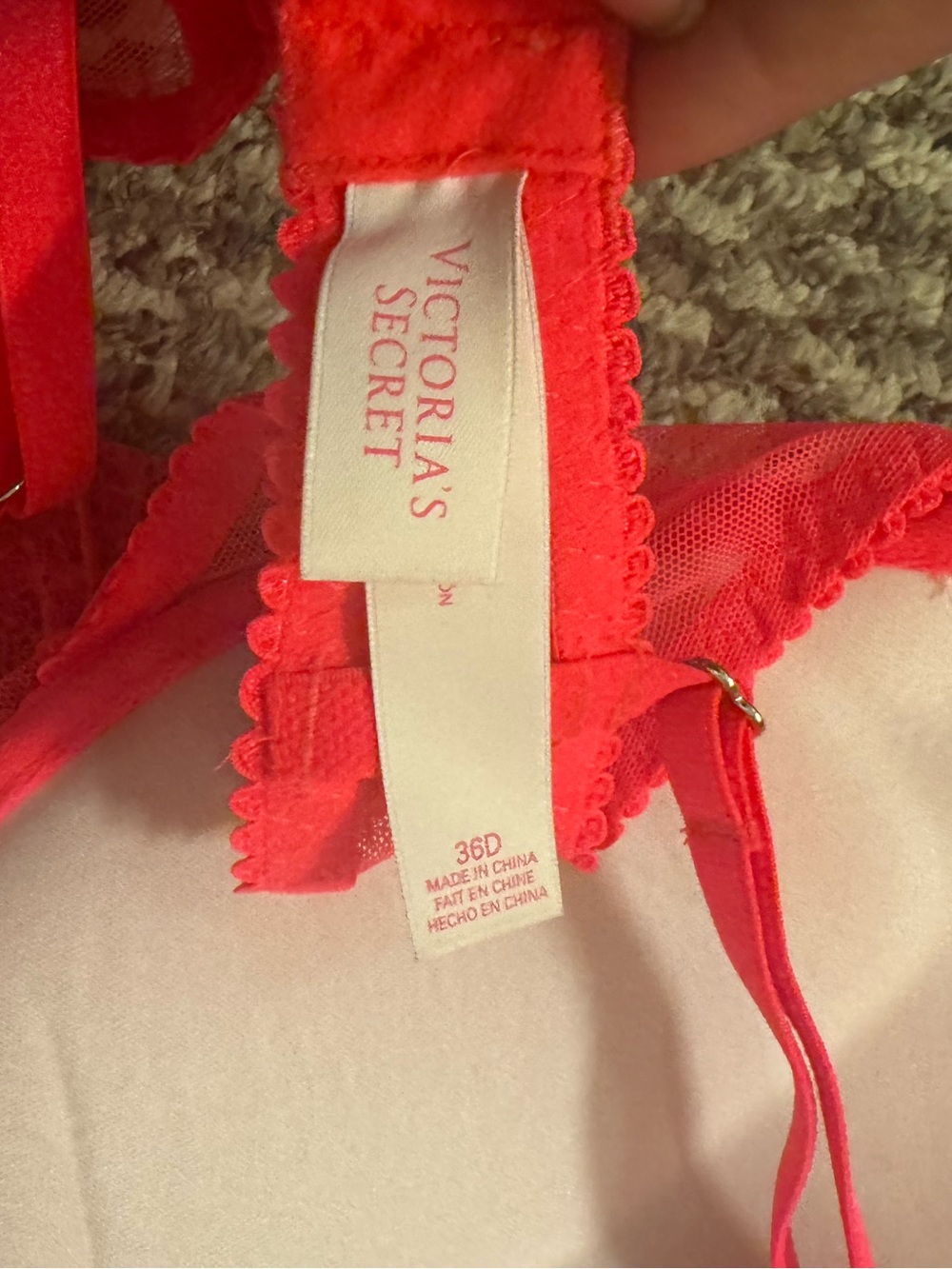 Victoria’s Secret Hot Pink/Coral Polka Dot Lace Lingerie Apron Size 36D - Picture 4 of 4